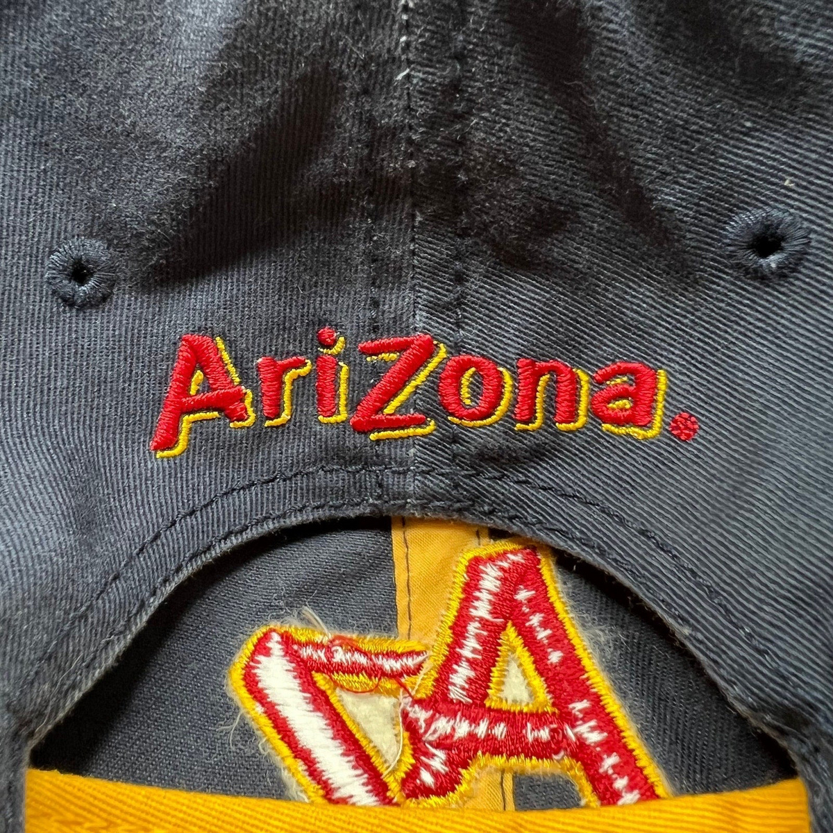 Raree Finds Arizona Iced Tea black strapback hat with red and yellow embroidered AZ logo and branding