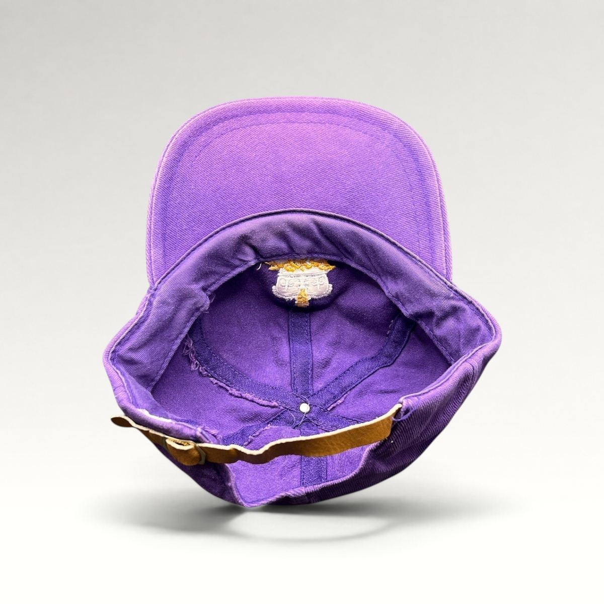 Raree Finds vintage purple cotton strapback hat with interior embroidery and adjustable leather strap