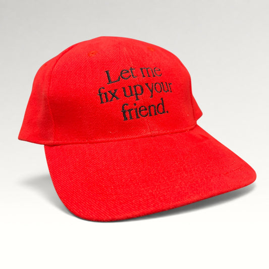 Red Honda slogan strapback hat, front right angle