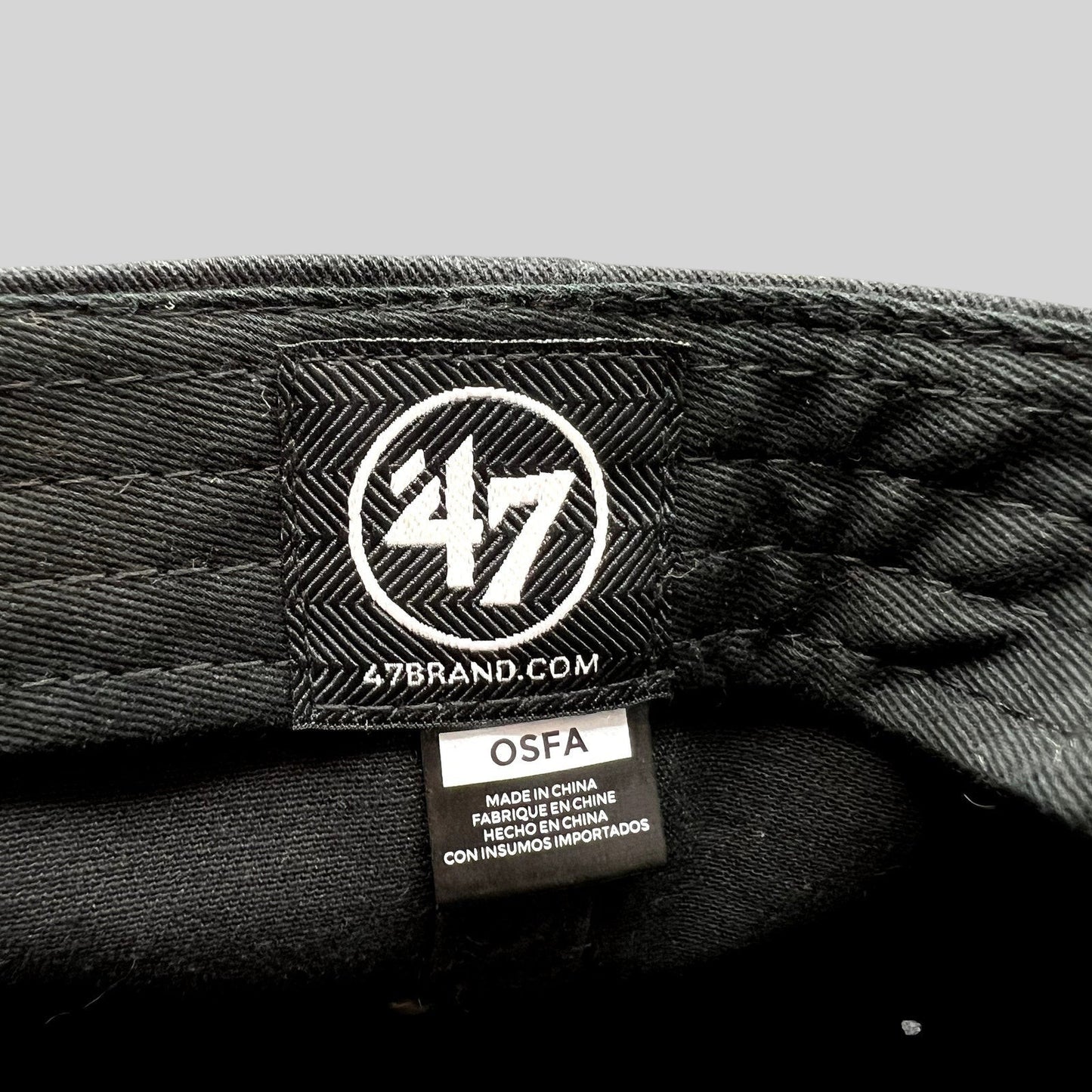 Raree Finds black ’47 Brand hat interior label with logo and OSFA size tag