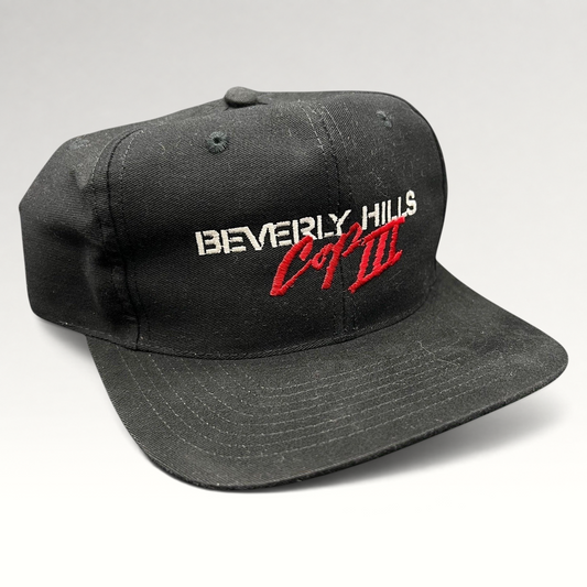 Raree Finds vintage 1994 Beverly Hills Cop III black snapback hat with red and white embroidered movie logo