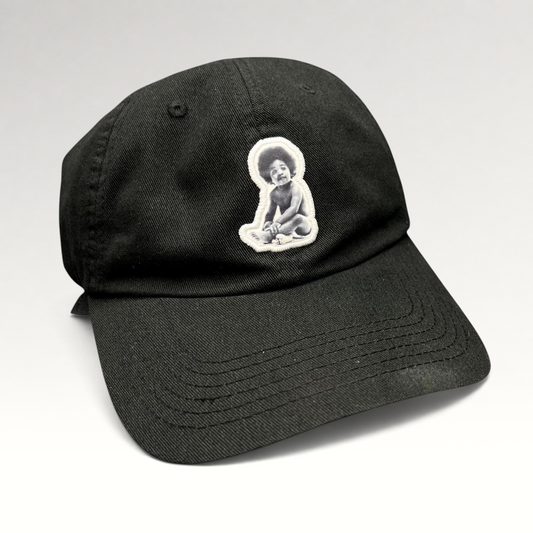 Raree Finds black strapback hat featuring a Ready To Die baby graphic patch inspired by The Notorious B.I.G.