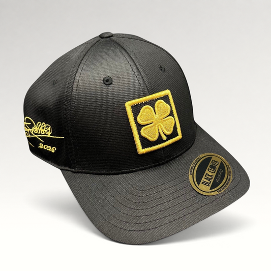 Raree Finds Black Clover x Tony Robbins 2026 limited edition black snapback hat with gold clover patch and embroidery
