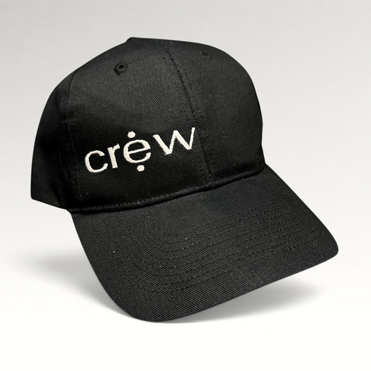 Raree Finds black KC Headwear snapback hat with white embroidered crew logo on a structured six-panel crown