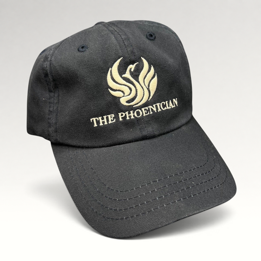 Raree Finds black cotton strapback hat featuring The Phoenician Scottsdale golf club logo embroidery