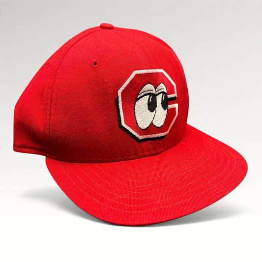 Raree Finds vintage New Era Chattanooga Lookouts red snapback hat with iconic embroidered eyes in C logo