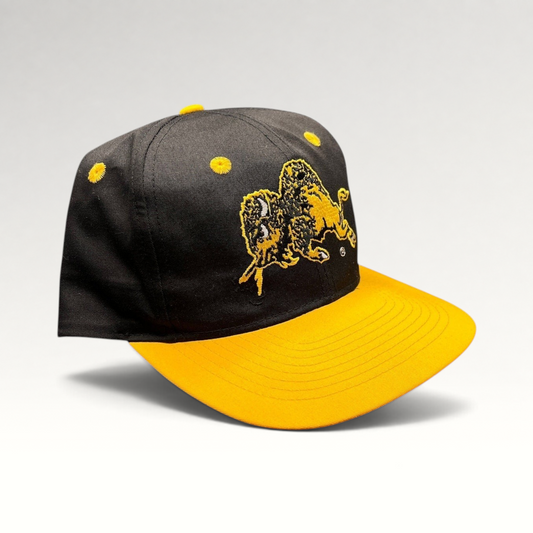 Raree Finds vintage 90s University of Colorado Buffaloes snapback hat with black crown and gold brim
