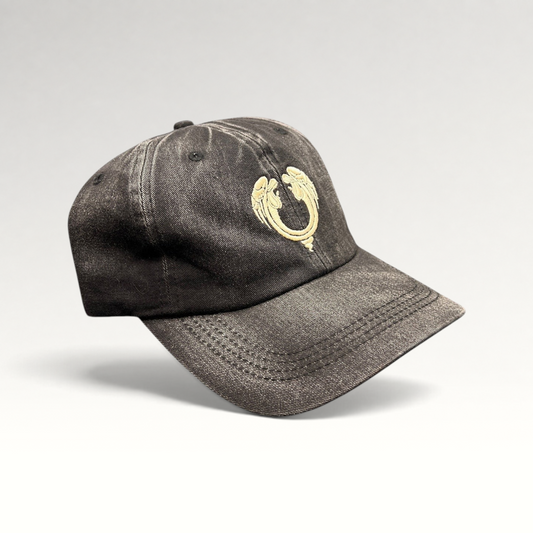 Raree Finds vintage Jesus Christ Superstar distressed black dad hat with embroidered emblem and pre-curved brim.