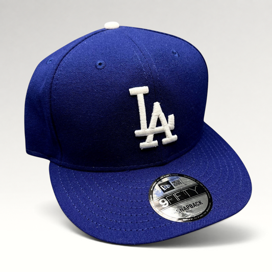 Raree Finds royal blue New Era 9FIFTY Los Angeles Dodgers snapback hat with white LA logo and undervisor signatures