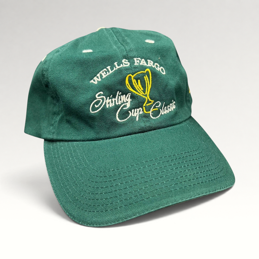 Raree Finds vintage green cotton strapback golf hat with Wells Fargo Sterling Cup Classic trophy embroidery