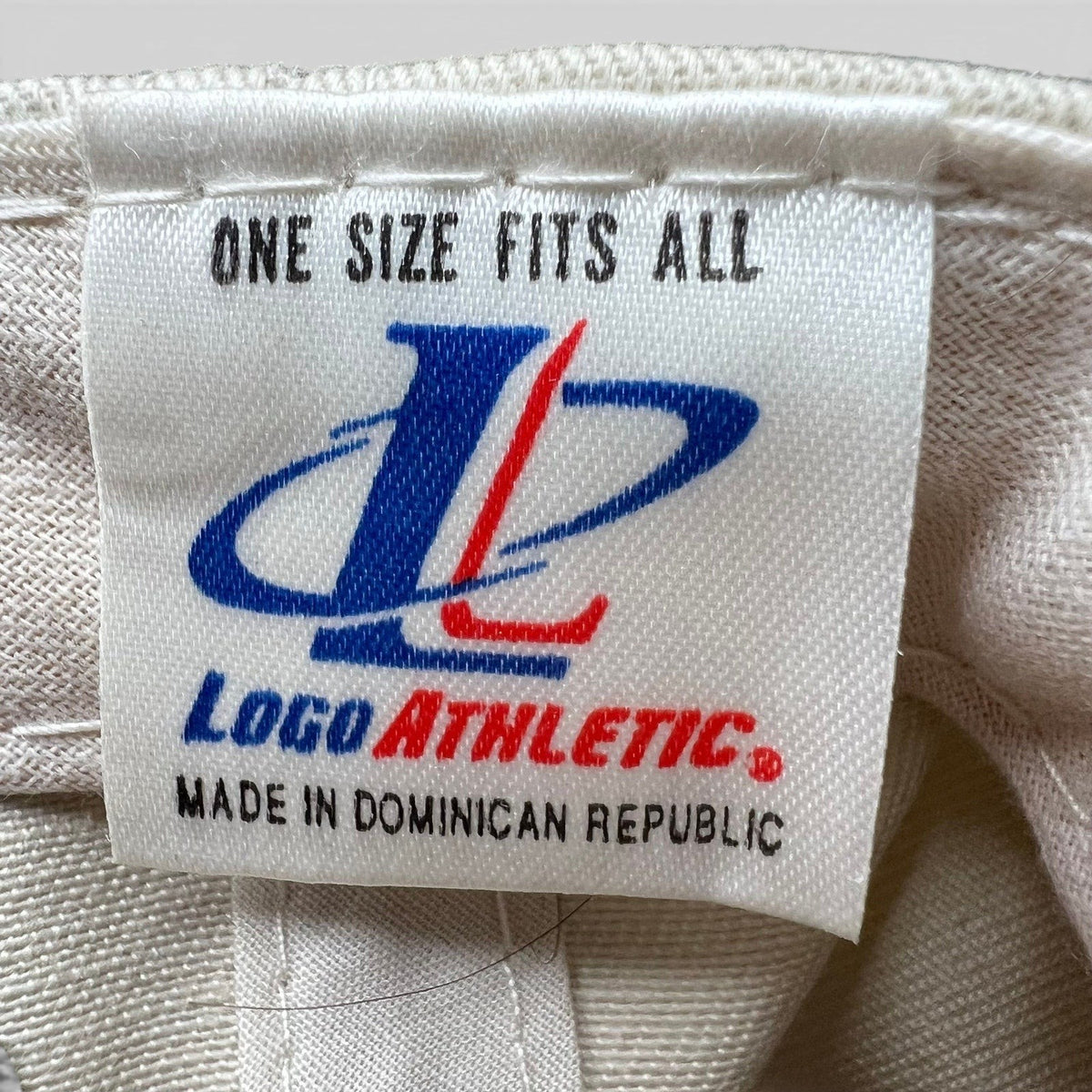 Raree Finds vintage Logo Athletic hat interior tag showing brand logo and Made in Dominican Republic text