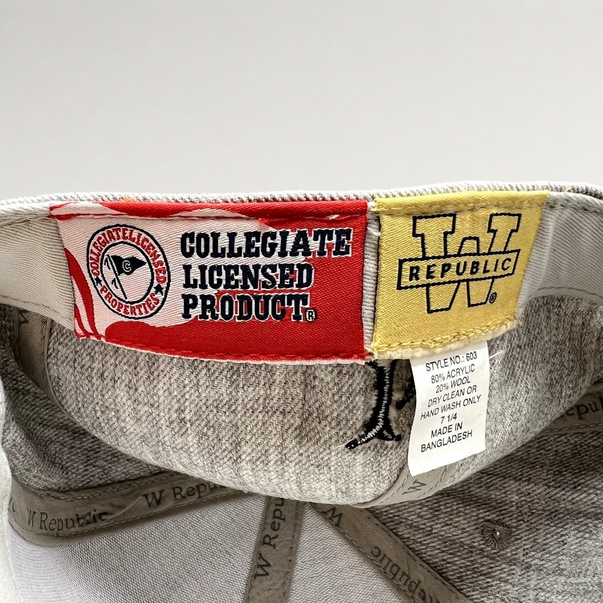 Raree Finds W Republic Long Beach State 49ers hat interior tags showing collegiate licensed product and size 7 1/4