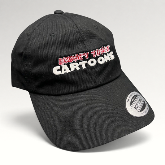 Raree Finds black cotton Looney Tunes Cartoons crew strapback hat with red and white embroidered logo