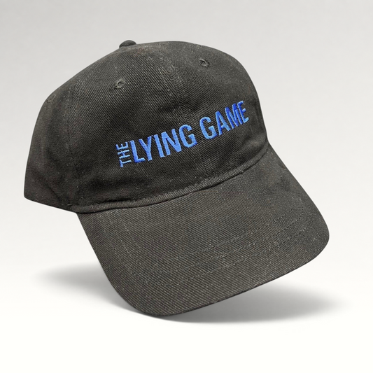 Raree Finds black cotton strapback hat with blue The Lying Game pilot crew embroidery