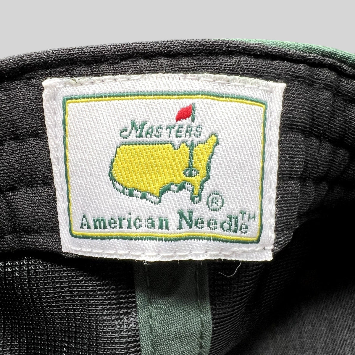 Raree Finds 2024 Masters Tournament hat interior label featuring the Masters logo and American Needle branding