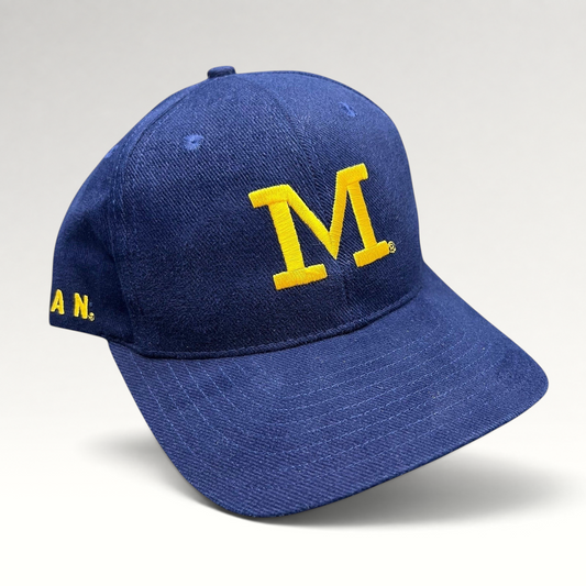 Raree Finds vintage Nike Team Sports Michigan Wolverines navy and maize cotton snapback hat with block M embroidery