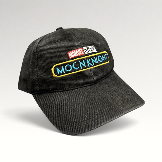 Raree Finds black cotton Marvel Studios Moon Knight cast and crew strapback hat with embroidered logos
