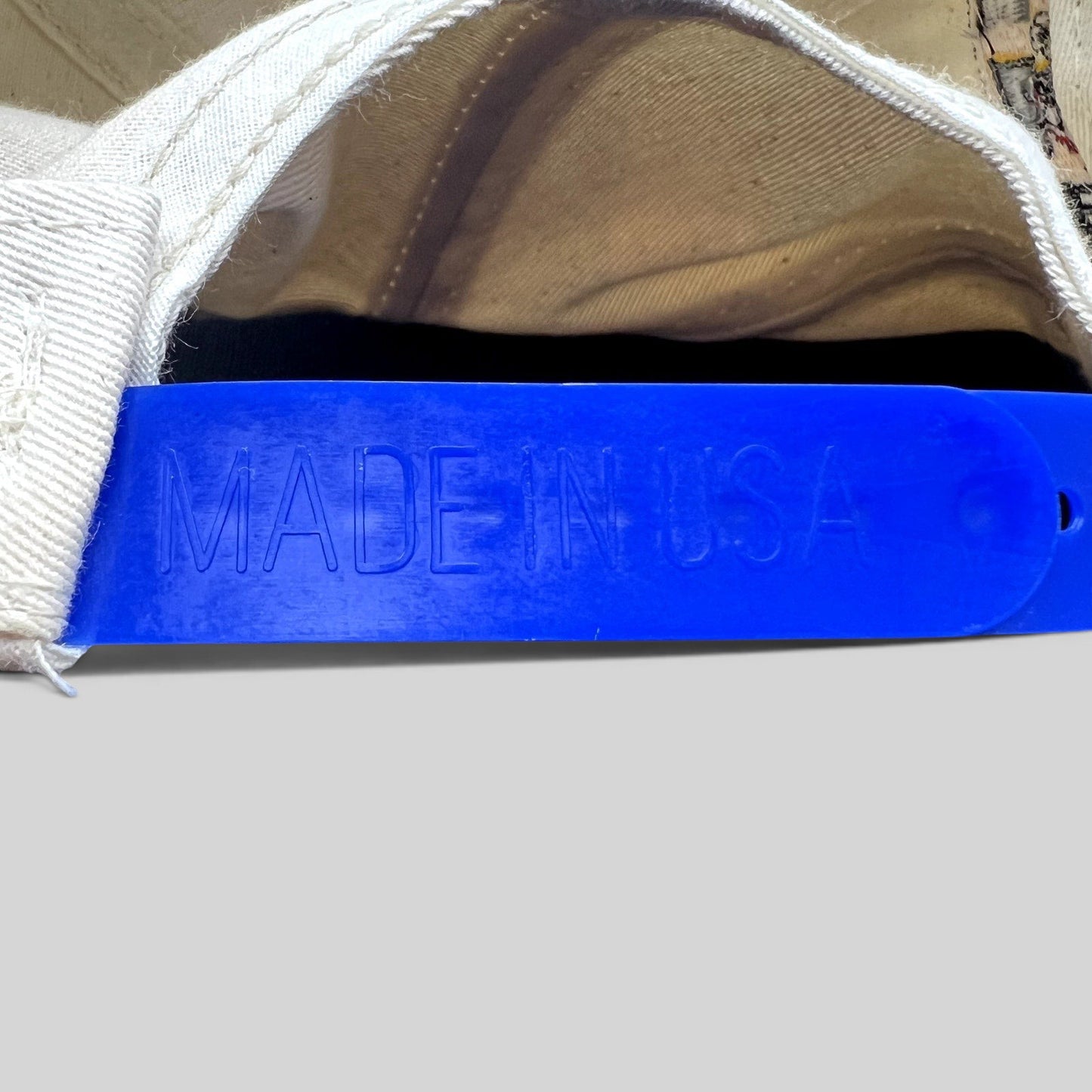 Raree Finds vintage NASCAR snapback hat featuring a royal blue plastic adjustable strap with Made in USA embossing.