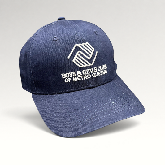 Raree Finds navy blue Boys & Girls Club of Metro Queens strapback hat with white embroidered logo and curved brim