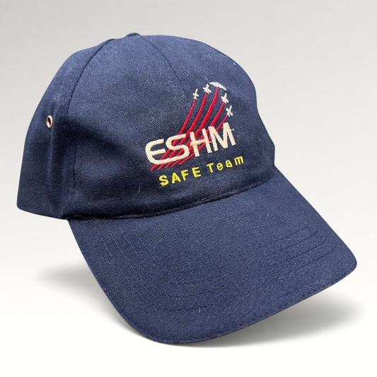 Raree Finds vintage navy blue cotton strapback hat with embroidered Northrop Grumman ESHM SAFE Team logo and aircraft