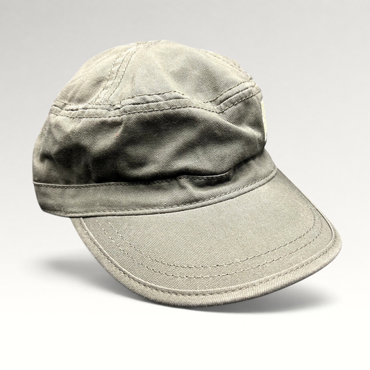 Raree Finds vintage olive green cotton cadet cap with a military-inspired structured crown and curved brim