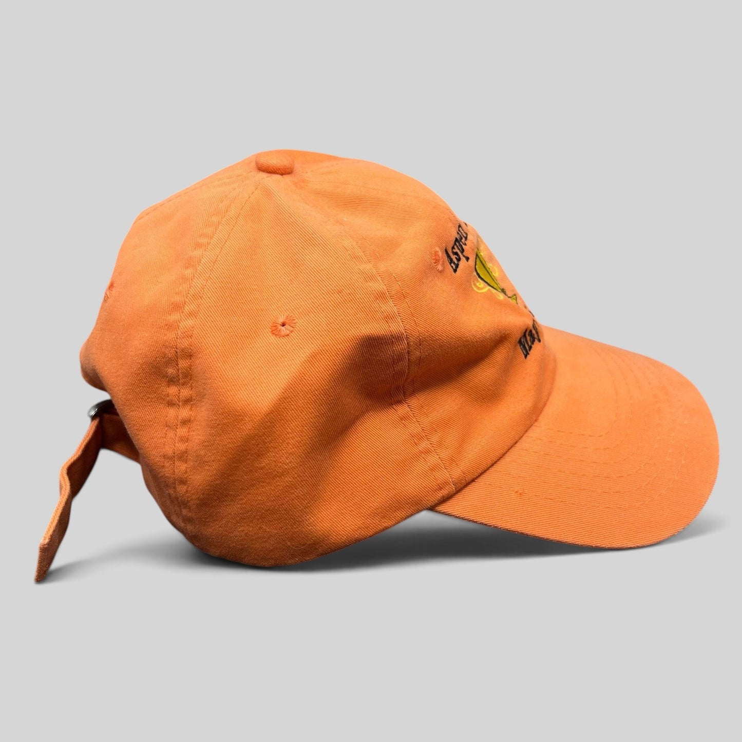 Raree Finds orange cotton dad cap with Aspen City Mayor’s Cup trophy embroidery and adjustable strapback closure.