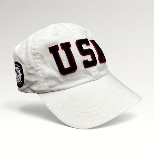 Raree Finds white Polo Ralph Lauren Team USA Olympic strapback hat with navy and red felt USA lettering