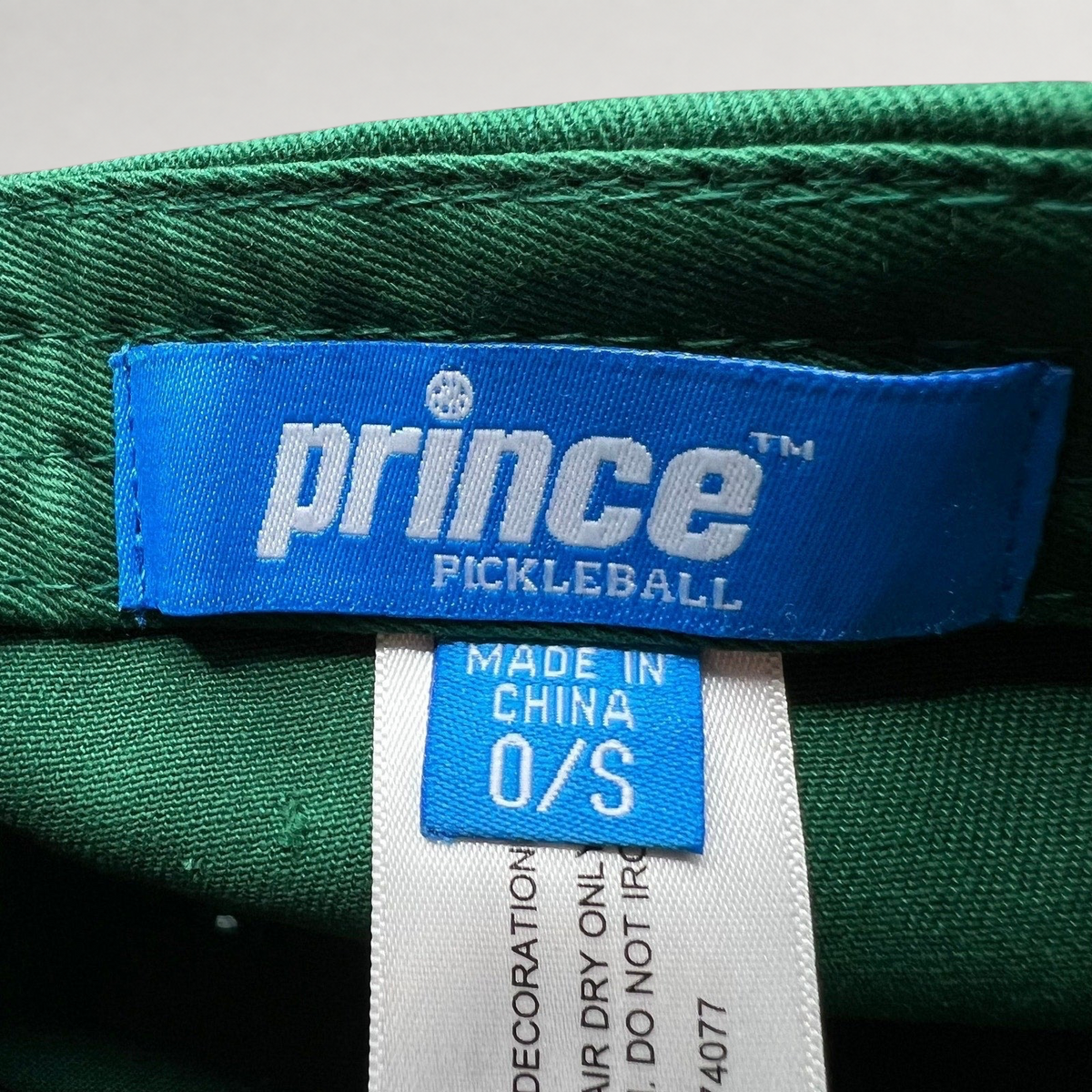 Raree Finds Prince Pickleball green cap interior brand label and size tag