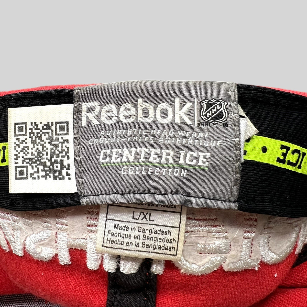 Raree Finds Reebok Center Ice Washington Capitals hat interior label showing size L/XL and official NHL branding