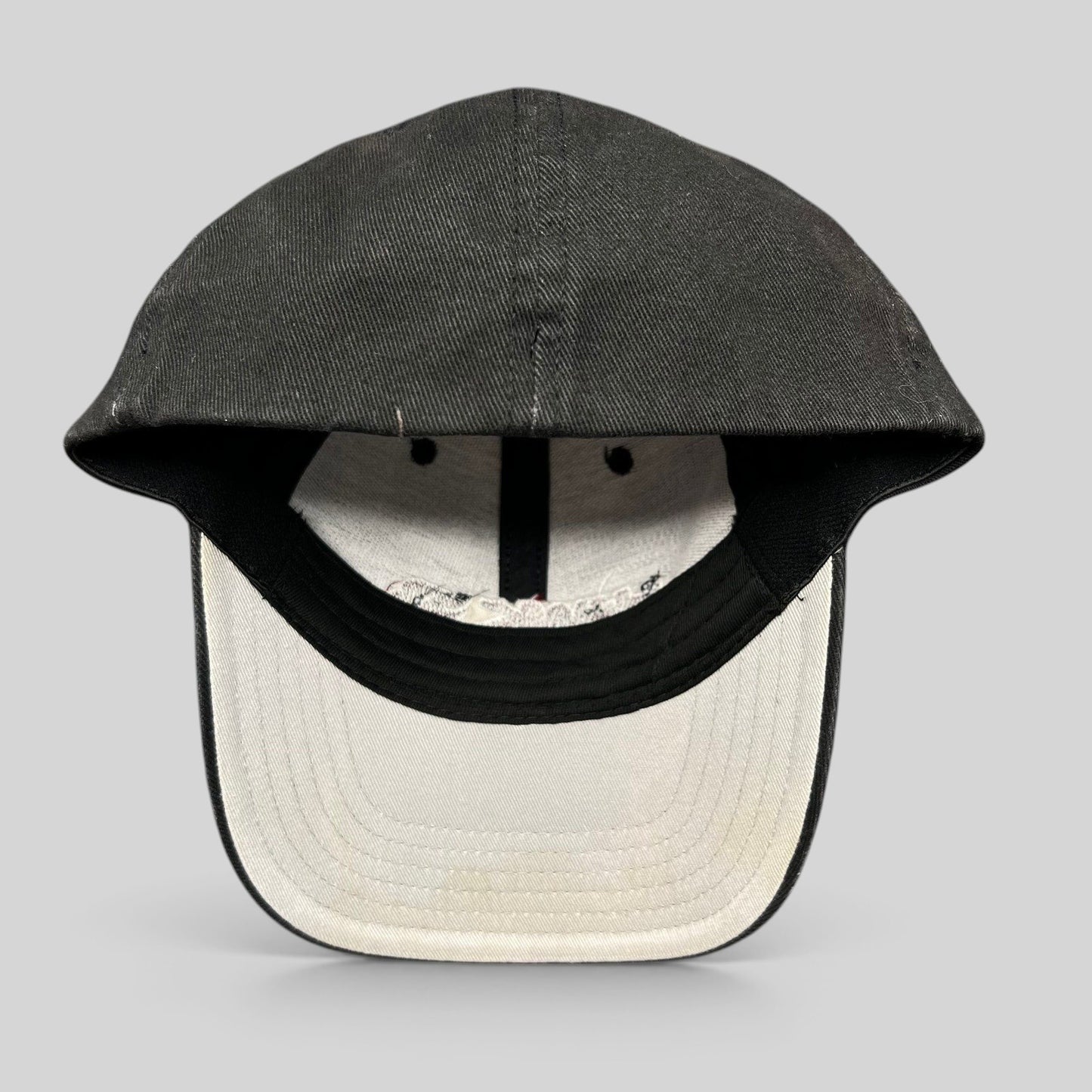 Raree Finds youth Tony Hawk fitted skate hat in black cotton with white interior lining and embroidered logo detail