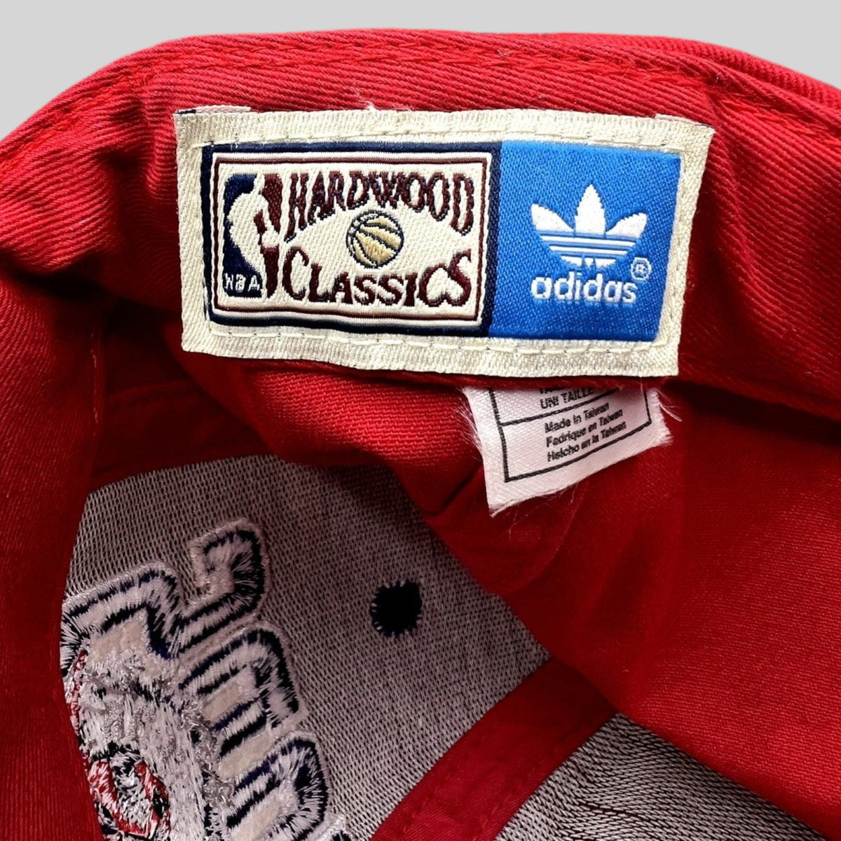 Raree Finds vintage Adidas Hardwood Classics Toronto Raptors snapback hat interior label and embroidered logo detail