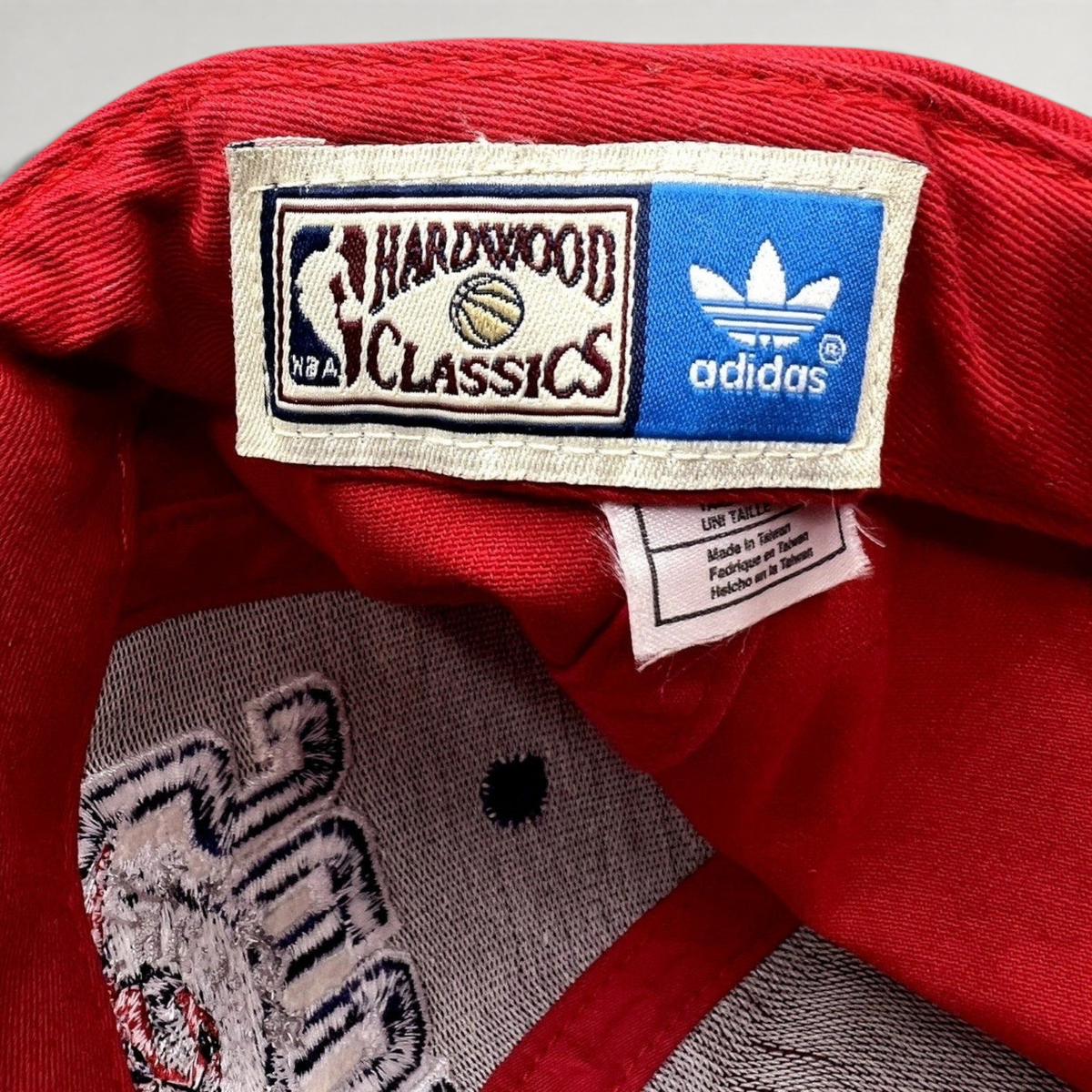 Raree Finds vintage Adidas Hardwood Classics Toronto Raptors snapback hat interior label and embroidered logo detail