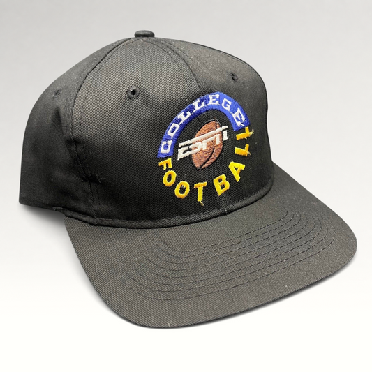 Raree Finds vintage 1995 ESPN College Football snapback hat in black with blue and yellow embroidered logo