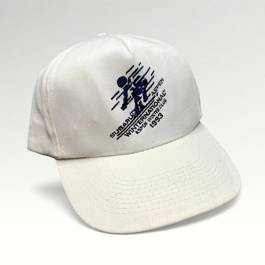 Raree Finds vintage 1993 Subaru Aspen Winternational white snapback hat with embroidered skier graphic