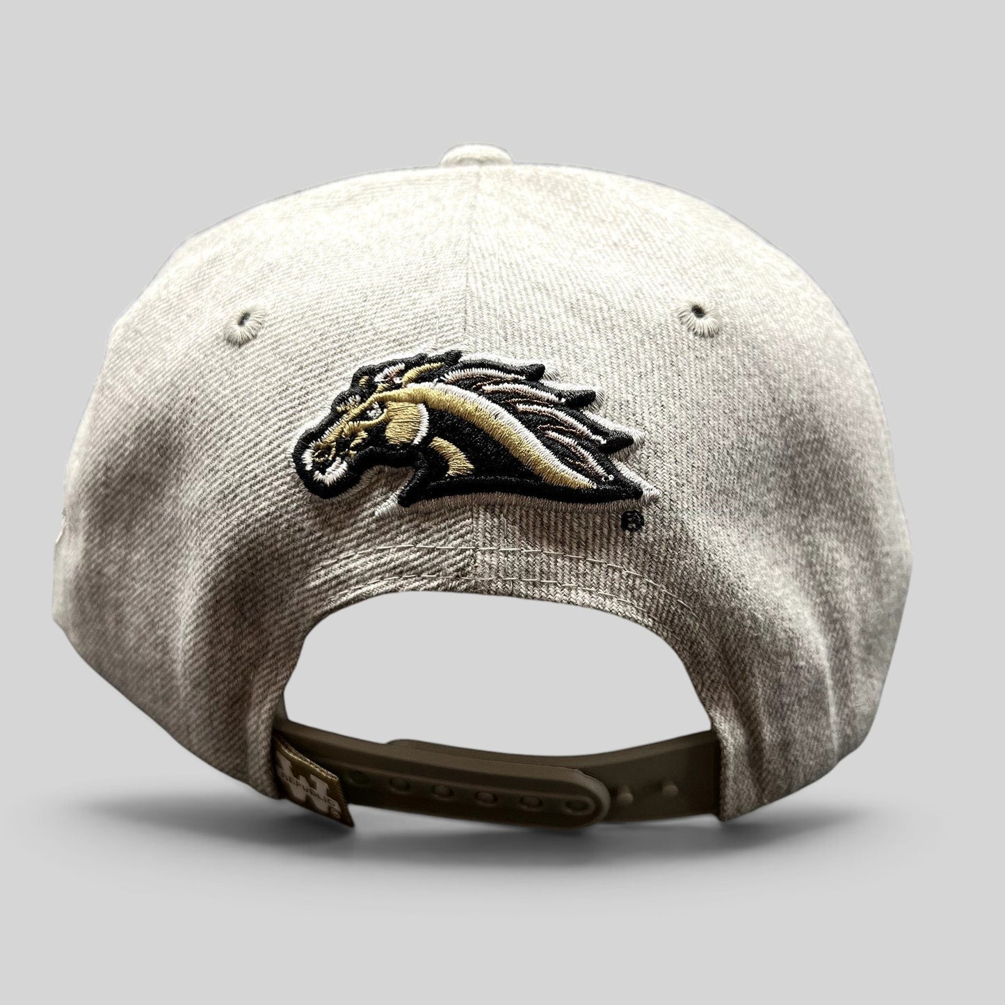 Raree Finds heather gray W Republic snapback hat featuring a Western Michigan University Broncos logo on the back