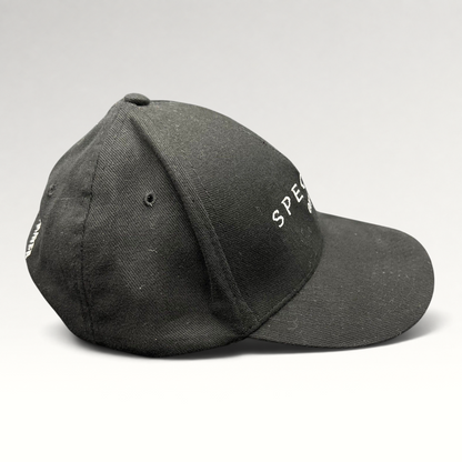 Raree Finds black cotton Spectre 007 promotional strapback hat with white embroidered James Bond film branding