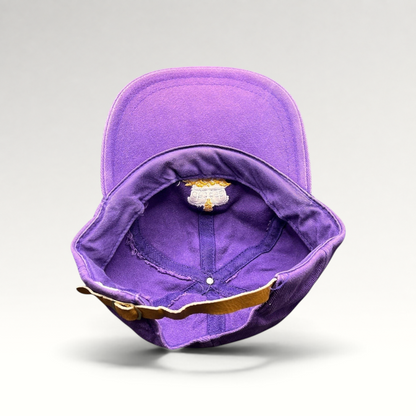 Raree Finds vintage purple cotton strapback hat with interior embroidery and adjustable leather strap
