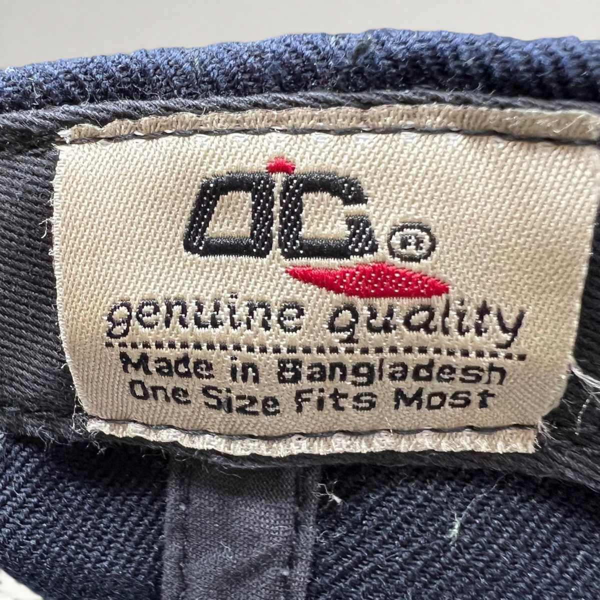 Raree Finds navy blue Star Trek 2009 crew hat interior tag showing genuine quality branding and origin details.