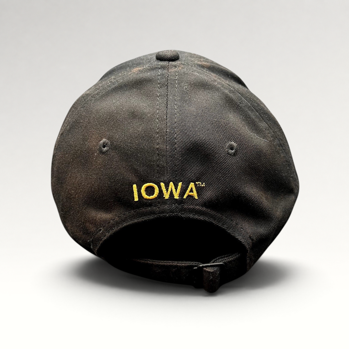 Raree Finds Nike Iowa Hawkeyes black strapback hat with yellow IOWA embroidery on the back adjustable strap