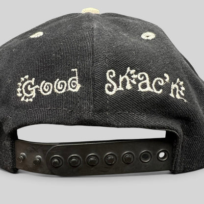 Vintage Snack Bar Snapback Hat Black Purple Script 90s USA