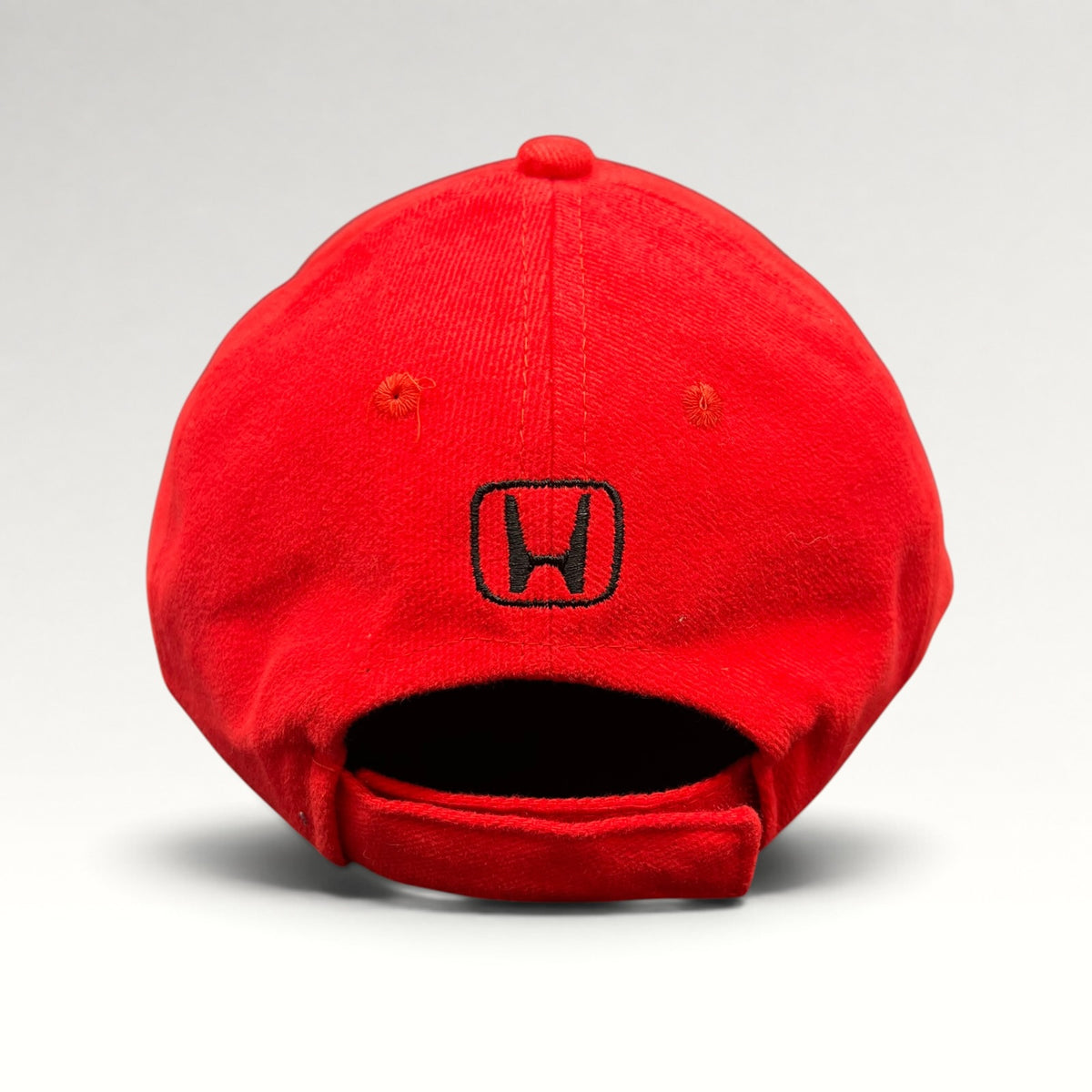 Red Honda logo strapback hat, rear view