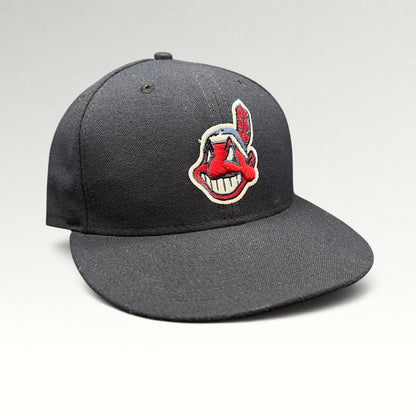 Cleveland Indians New Era fitted hat, front right angle