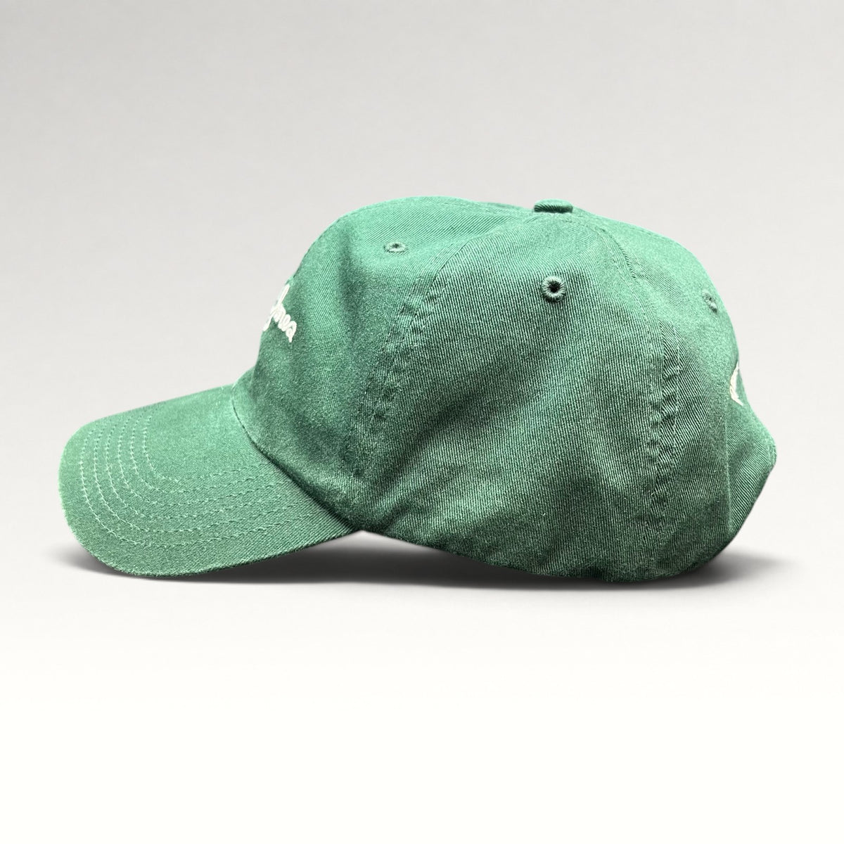 Green Bobby Jones hat, side profile