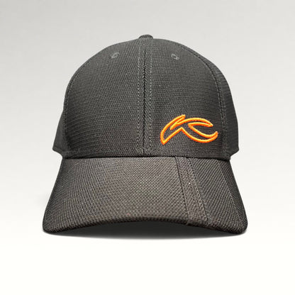 KJUS Systems charcoal hat with orange logo, front
