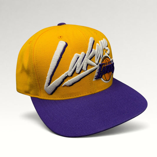 Los Angeles Lakers Mitchell & Ness Script Snapback Hat view 2