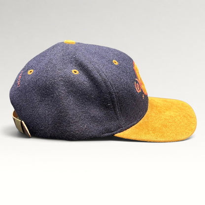 Vintage 1990s Walt Disney Studios navy and tan strapback hat, right side