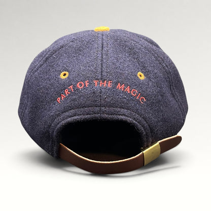 Vintage 1990s Walt Disney Studios navy and tan strapback hat, rear embroidery and leather strap