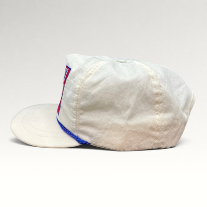 Vintage Hat Source vintage white Pepsi Wild Cherry snapback hat with blue rope trim and structured trucker cap design