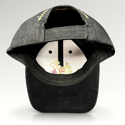 Raree Finds black cotton strapback hat with interior embroidered Love logo and Cielo Malibu Estate Vineyards branding