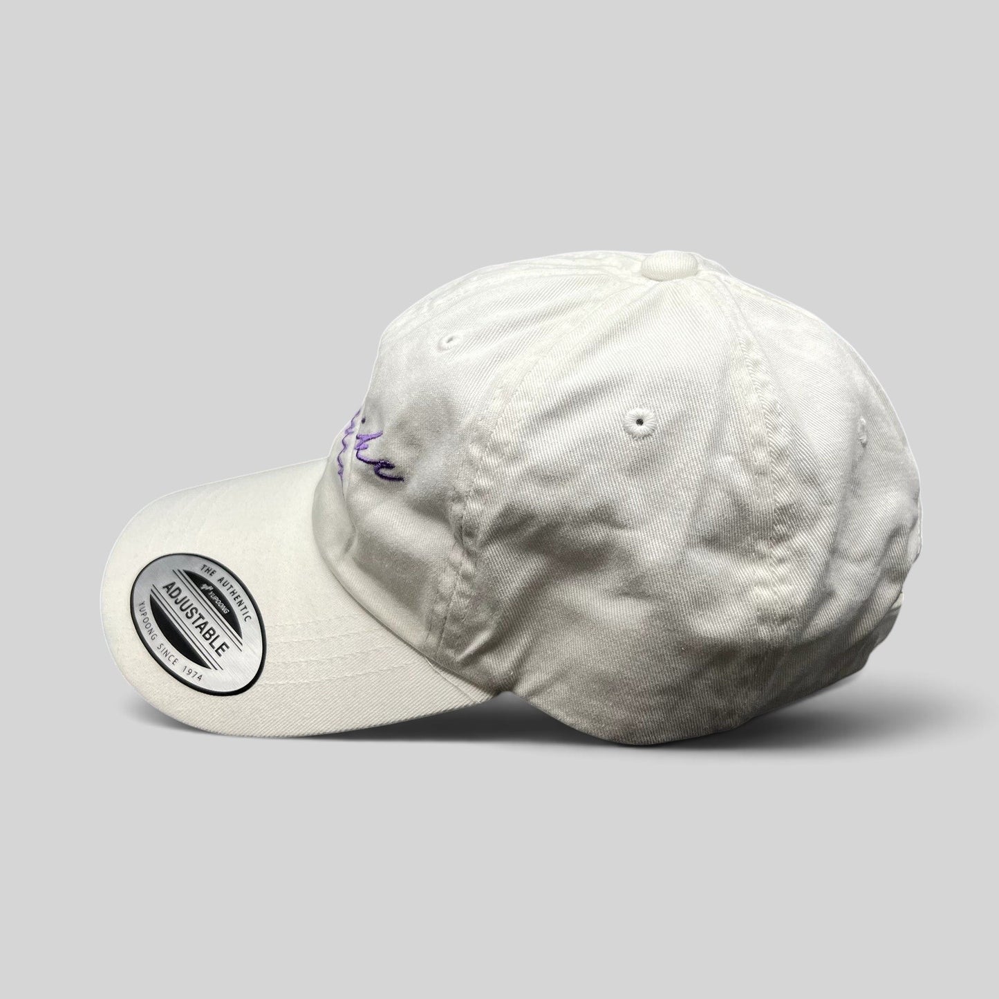 Just Like Heaven Script Strapback Hat White Purple Yupoong Classics Dad Cap NWT